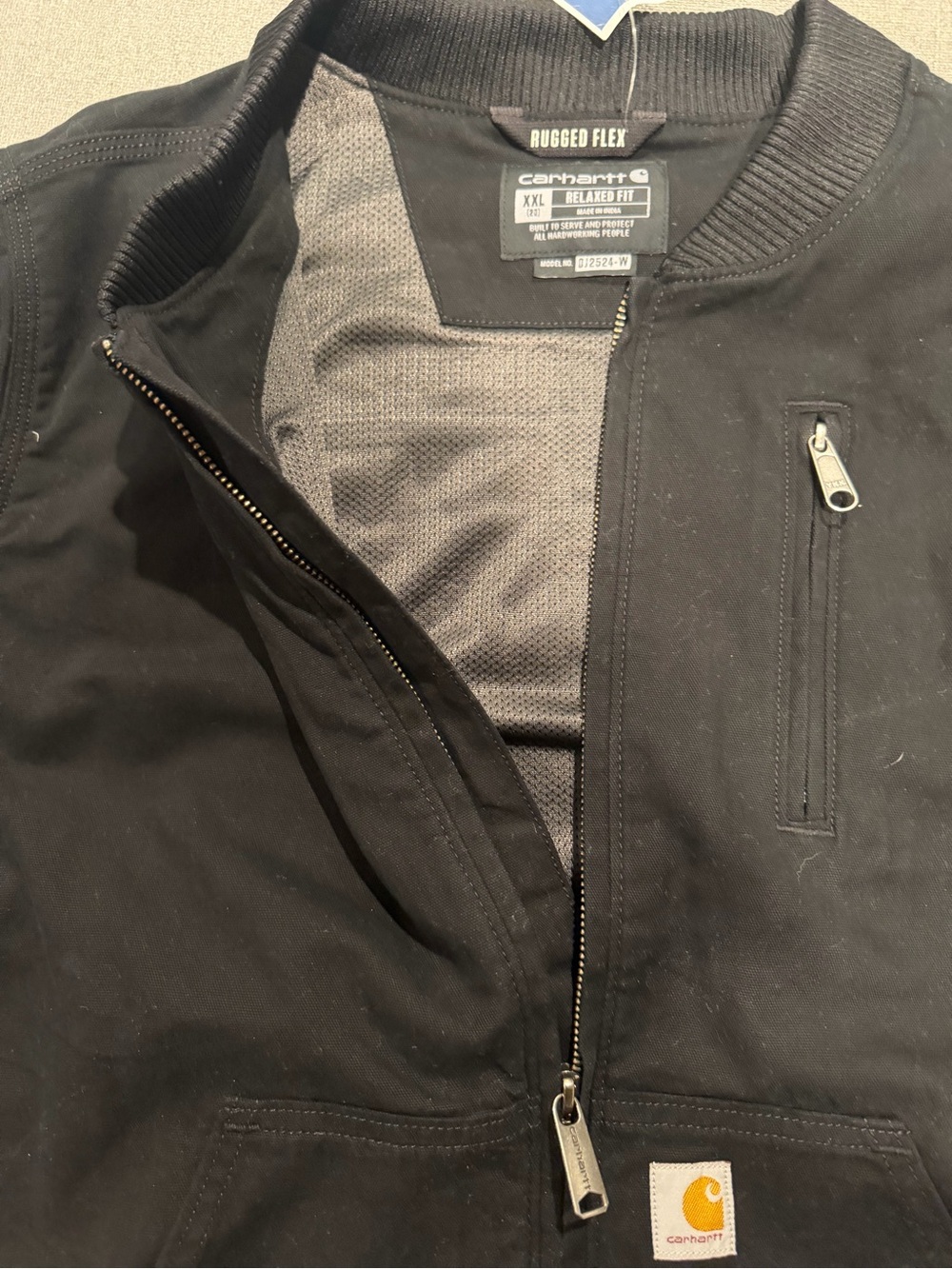 Carhartt Black Zip-Up Bomber Jacket with Ribbed Cuffs - Picture 5 of 6